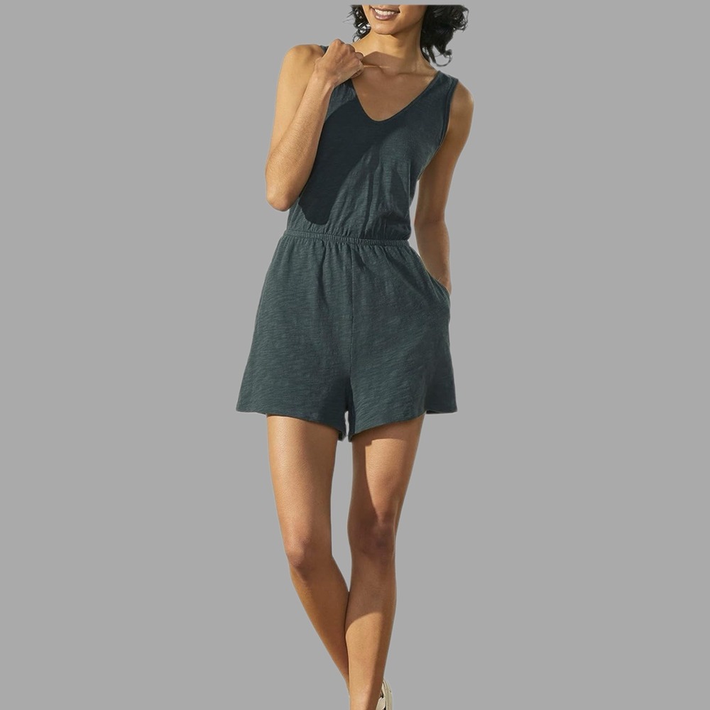 NWT UpWest Dark Gray Knit‎ Tank Romper V-Neck Pull On XS